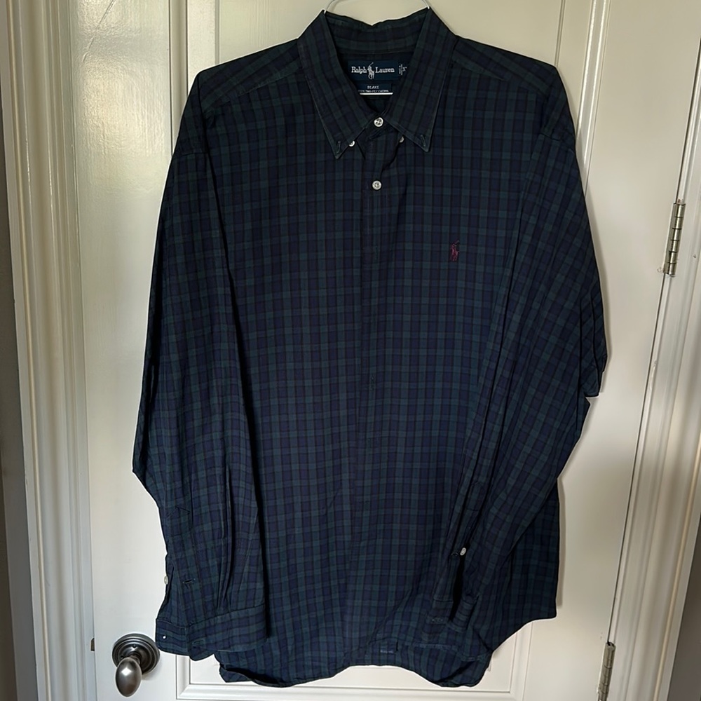 Polo blue plaid “Blake” button-down sport shirt XXL